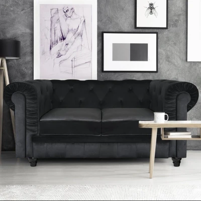Abbildung von Menzzo Samtsofas, Velours, schwarz, L158 x T82 H72 cm