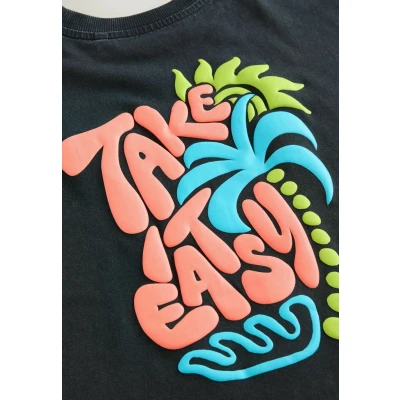 Abbildung von Next Relaxed FIT Washed Short Sleeve Graphic Tshirt print für Kinder, Größe: 98, Charcoal grey back