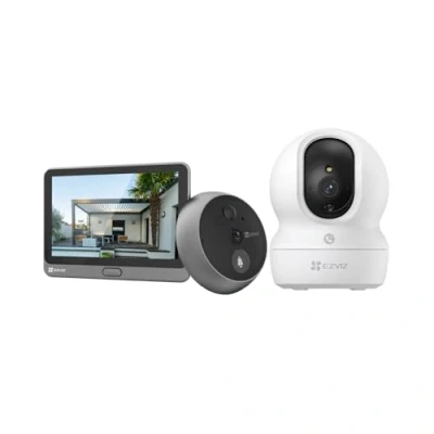 Abbildung von EZVIZ WLAN Türspion und Innenkamera Set, Video Türklingel CP4 mit Touch Farbbildschirm &amp; Bewegungsmelder, PTZ Kamera CP1 Pro 4MP Personenerkennung Farbnachtsicht, 2K+