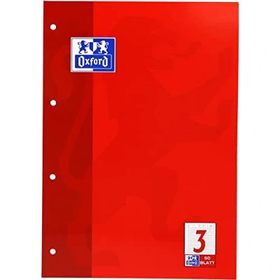 Abbildung von 5 x Oxford Arbeitsblätterblock A4 Lineatur 3 50 Blatt 4 fach gelocht