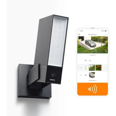 Abbildung von Netatmo Smart Outdoor Sicherheitskamera mit 105 dB Sirene, WiFi, integriertes Flutlicht, Bewegungserkennung, Nachtsicht, ohne Gebühren, NOC S UK