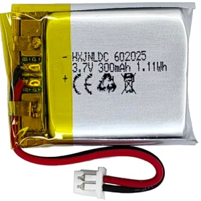 Abbildung von DC 3.7V 300mAh 602025 wiederaufladbare Lithium Polymer Batterie passend für DIY 3.7 5V elektronische Produkte mit eingebautem 2 Draht Batterieaustausch und LED Leuchten