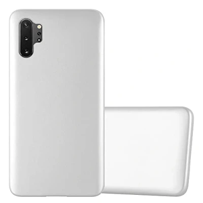 Abbildung von Cadorabo Hülle kompatibel mit Samsung Galaxy Note 10 Plus Schutzhülle TPU Silikon Case Metallic Design Slim Kratzfest Weiche Gummi Rundumschutz für in Silber