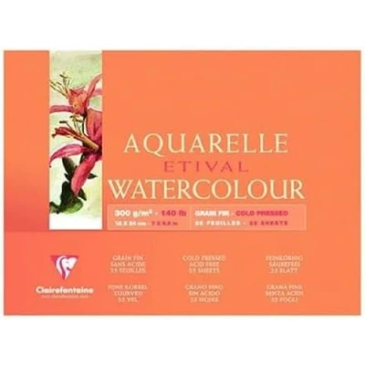 Abbildung von Clairefontaine 96574C Aquarellblock Etival (4 seitig verleimt, 10 Blatt, 300g, für alle Nasstechniken geeignet, feinkörnig, 100% Zellulose, 20 x 40 cm, Panoramaformat, ideal Landschaften) weiß