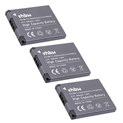 Abbildung von vhbw 3X Akku kompatibel mit Canon IXUS 132, 135, 155, 150, 125, 127, 130, 137, 133, 147, 125 HS, 140, 145 Kamera (500 mAh, 3,7 V, Li Ion)