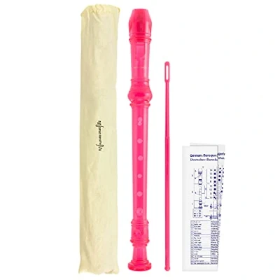 Abbildung von World Rhythm WR 803 Schulblockflöte, 3 teilige Sopranblockflöte, inklusive Reinigungsstab, Grifftabelle und Tragetasche Rosa