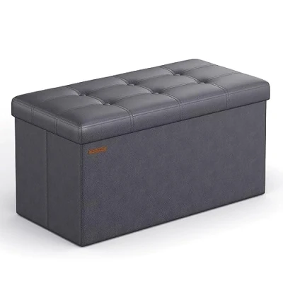 Abbildung von SONGMICS 76 cm Sitzbank mit Stauraum, Sitztruhe, Aufbewahrungsbox, Fußhocker, faltbar, gepolstert, Bezug aus Kunstleder, bis 300 kg belastbar, dunkelgrau LSF040G01