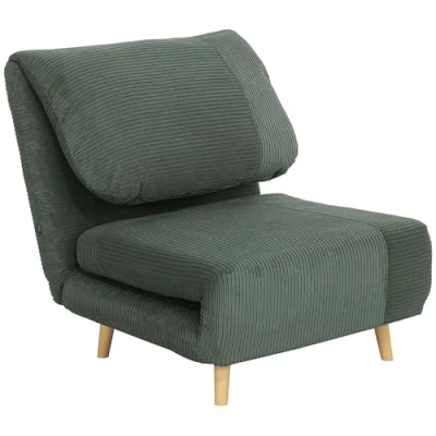 Abbildung von HOMCOM 2 in 1 Schlafsofa Schlafsessel Verstellbar Klappmatratze Gästebett im Cord Optik, für Schlafzimmer, Wohnzimmer Grün 82 x 89 83 cm