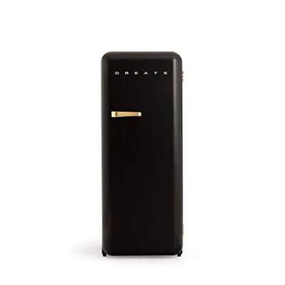 Abbildung von CREATE / RETRO FRIDGE 150 GOLD/Kühlschrank mit Gefrierfach 281L in Schwarz, Griff Gold 102W, niedriger Energieverbrauch, 150cm, 3 Ablagen, Temperaturregelung,60x60x150cm