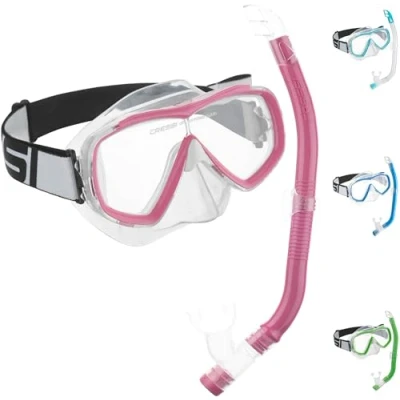 Abbildung von Cressi Estrella Jr Combo Maske + Schnorchel Top zum Tauchen und Schnorcheln, Transparent/Rosa, Einheitsgröße, Kinder Unisex