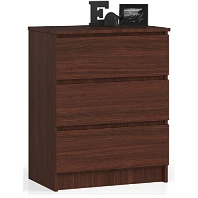 Abbildung von AKORD Kommode K60 mit 3 Schubladen für das Wohnzimmer Schlafzimmer Schrank Büro Arbeitszimmer Modernes Funktionales Design B60 x H77 T40 cm, Gewicht 25 kgWenge