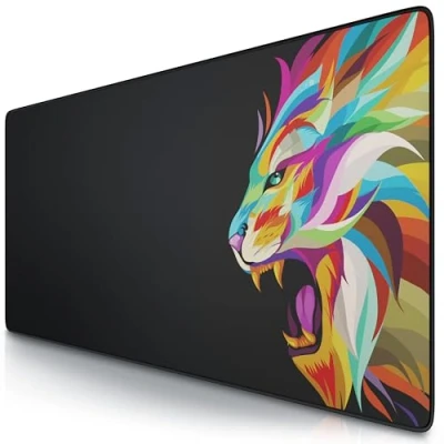 Abbildung von TITANWOLF XXL Speed Gaming Mauspad 900 x 400mm Mousepad Tischunterlage Large Size verbessert Präzision und Geschwindigkeit Color Löwe 2 Design