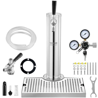 Abbildung von VEVOR Bierturm Satz, Bier Umrüstsatz für Einzelzapfhahn, Turmspender aus Edelstahl mit Doppelmessgerät W21.8 Regler &amp; S System Fasskupplung, Tropfschale Partys zu Hause