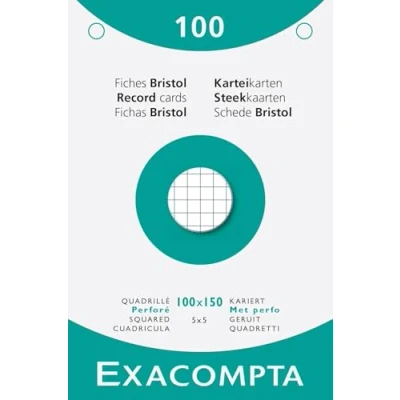 Abbildung von Exacompta Ref. 13602E Karton mit 10 Packungen je 100 Karteikarten, kariert, 5 x mm, perforiert, Format 150 Farbe: Weiß