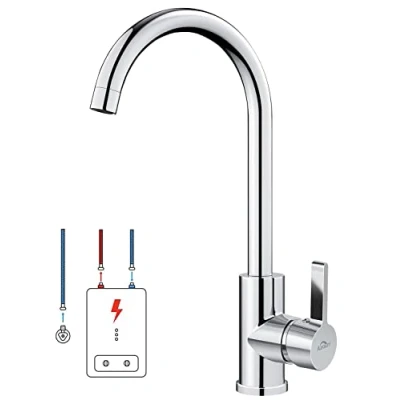 Abbildung von Auralum Niederdruck Armatur Küche für Wasserboiler, Wasserhahn mit 3 Schläuchen Kaltwasser Untertischgerät, 360 Drehbar Küchenarmatur aus Messing Verchromt
