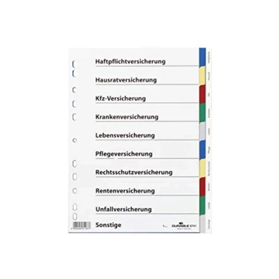 Abbildung von DURABLE Ordnerregister Vollformat blanko mit Deckblatt Versicherungen DIN A4