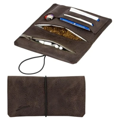 Abbildung von Simaru Tabakbeutel Tabaktasche Drehertasche Sintra, feinstes echt Leder, austauschbare Gummis, für 30g Tabak, Made in EU