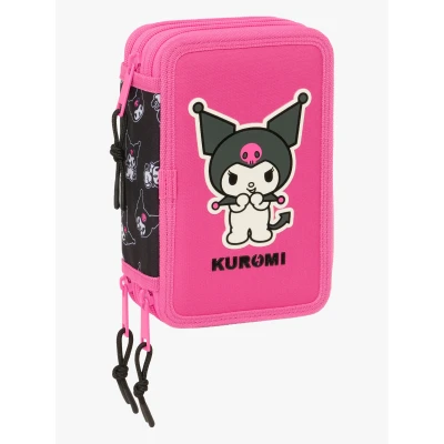 Abbildung von safta Kuromi Schulmäppchen mit 37 Utensilien, Kindermäppchen, ideal für Kinder von 5 bis 14 Jahren, bequem und vielseitig, Qualität Widerstandsfähigkeit, 12,5 x 5,5 19,5 cm, Schwarz/Fuchsia, M