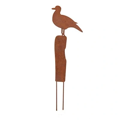Abbildung von UNUS Gartenstecker Zink Möwe auf Pfahl, Metallstecker aus Edelrost, Gartendeko Rostoptik, Rost Deko wetterfest für Garten, Terrasse, Balkon oder Zuhause