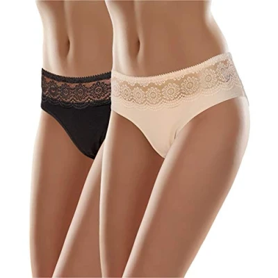 Abbildung von Merry Style Damen Slip MSGAB21 ((2Pack) Schwarz/Beige, 36 (Herstellergröße: S))