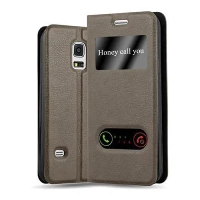 Abbildung von Cadorabo Hülle kompatibel mit Samsung Galaxy S5 / NEO Sichtfenster aus Kunst Leder Flip Klappbare Magnetische [Standfunktion] [Kartenfächern] Cover für Tasche in Braun