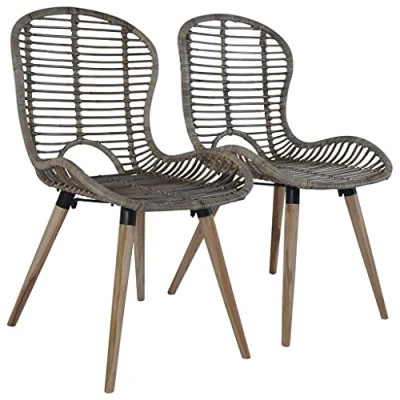 Abbildung von vidaXL Esszimmerstühle 2 STK., Esszimmerstuhl mit Rückenlehne, Essstuhl Küchenstuhl Holzbeine, Stuhl für Esszimmer Küche, Braun Natur Rattan