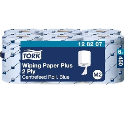 Abbildung von Tork 128207 Starke Mehrzweck Papierwischtücher für das M2 Innenabrollung Spendersystem / 2 lagiges stabiles Papier in Blau, 6 x 157.5 Meter