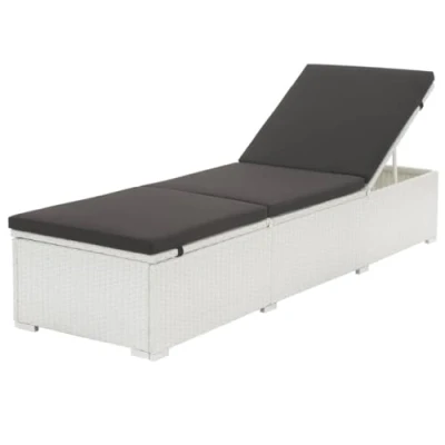 Abbildung von vidaXL Sonnenliege, Liege mit schwarzer Auflage, Gartenliege Stahlgestell, Sonnenbett Chaiselongue Gartenmöbel, Weiß Poly Rattan