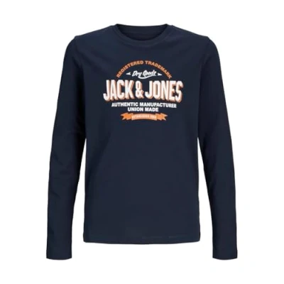 Abbildung von Jack &amp; Jones Junior Jjelogo TEE Oneck Langarmshirt für Kinder, Größe: 116, Navy blazer/white/marmelade