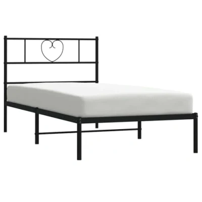 Abbildung von vidaXL Bettgestell, Bettrahmen mit Kopfteil Lattenrost, Metallbett Bett für Schlafzimmer, Einzelbett Gästebett, Metall Schwarz 100x200cm