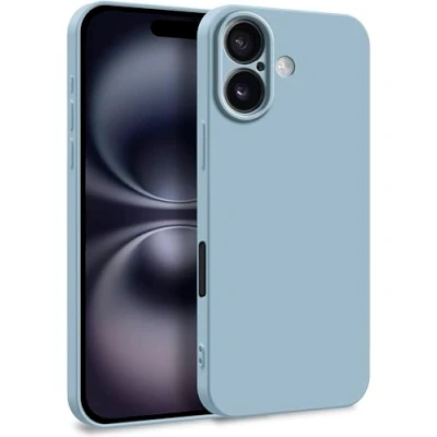 Abbildung von MyGadget Hülle für iPhone 16 Zweilagige Handyhülle mit Kameraschutz Cover Innenfutter &amp; Silikon außen Babyblau