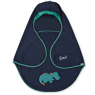 Abbildung von Sterntaler Baby Einschlagdecke mit Namen, Universal für Babyschale, Autositz, z.B. Maxi Cosi, Cybex, Kiddy, Römer, Kinderwagen, Buggy oder Babybett Kuschelzoo Krokodil Dunkelblau/Grün Junge