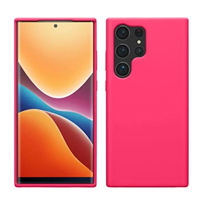 Abbildung von kwmobile Hülle kompatibel mit Samsung Galaxy S23 Ultra dünnes Silikon Handy Case Handyhülle weiche Oberfläche kabelloses Laden Neon Pink