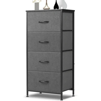 Abbildung von DUMOS Kommode mit Schubladen kommoden &amp; Sideboards für Schlafzimmer Geeignet, Komodenschrank 4 Schubladen, Stoffkommode Stabilem Stahlrahmen, Ideal Schlafzimmer, Wohnzimmer (Grau)