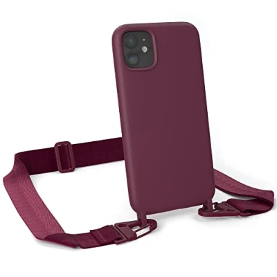 Abbildung von EAZY CASE Handykette Silikon mit Karabiner kompatibel iPhone 11 Handyhülle breitem Umhängeband, Handykordel Silikon, Hülle Band, Kette für Smartphone, Beere Clips Berry
