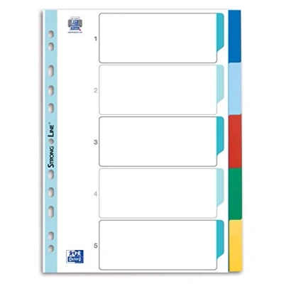 Abbildung von Oxford Kunststoff Register A4, Strong Line, blanko, 5 teilig, mit beschreibbarem Deckblatt
