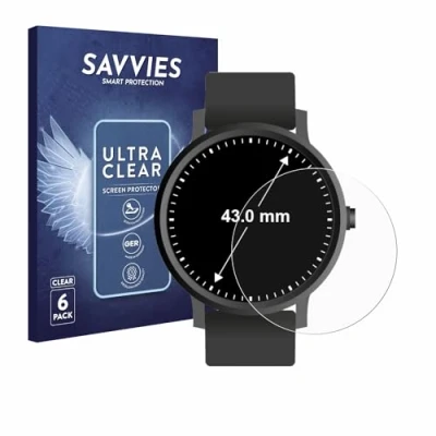 Abbildung von Savvies 6 Stück Schutzfolie für Armbanduhren (Kreisrund, ø: 43 mm) Displayschutz Folie Ultra Transparent