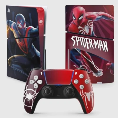 Abbildung von PS5 Skin Slim Spider, Aufkleber Playstation 5 Gaming, Konsole und Controller, Edition Disk, Miles Moralles (1 Controller)