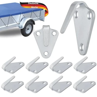 Abbildung von TRAILERKRAFT® Dreiloch Planenhaken PlusPro Netzhaken für Anhängerplane Anhängernetz Dreilochplanenhaken Spannhaken Dreilochhaken PKW Anhänger Bordwand, Hakenösen Gebogen, Metall, 10 STK.