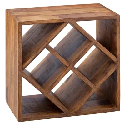 Abbildung von FineBuy Weinregal Massiv Holz 40x40x25 cm klein stehend, Design Flaschenregal für die Küche, Standregal schmal 8 Flaschen