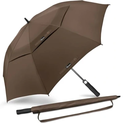 Abbildung von NINEMAX Regenschirm Groß Sturmfest,Golf Stockschirm XL Automatik Auf,62 Inch für Herren Damen,Doppelt üBerdachung BelüFtet(Braun)