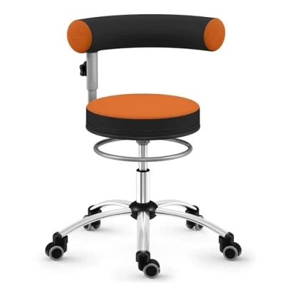 Abbildung von Sanus® Gesundheitsstuhl mit höhenverstellbarer Lehne, Sitzhöhe hoch (46 54 cm), Stoffbezug, orange/schwarz, Rollen Rollstopp (Rollen nur Belastung), Ergonomischer Bürostuhl, Erzieherstuhl