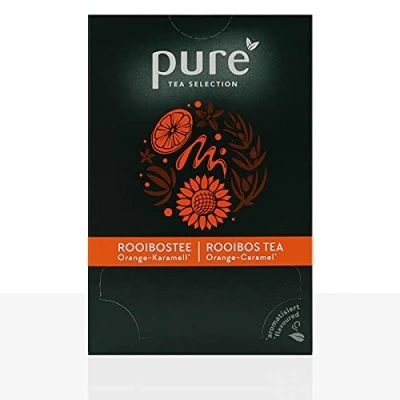 Abbildung von Pure Tea Selection Rooibos Orange Karamell Kräutertee 25 Teebeutel aus Maisstärke gewebt und industriell kompostierbar x 3g
