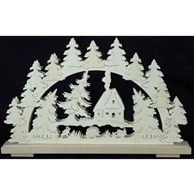 Abbildung von Rudolphs Schatzkiste Schwibbogen mit Waldhaus und Beleuchtung BxHxT 50x31x7cm NEU Lichterbogen Fensterbogen Spitzbogen Erzgebirge Seiffen Weihnachten Licht Holz Dekoration Fensterschmuck