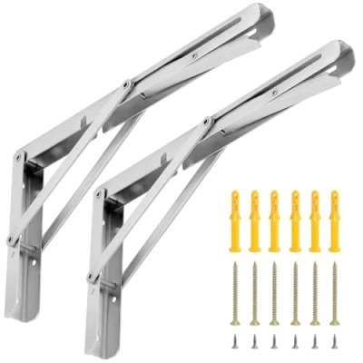 Abbildung von QWORK® 2 Stück 300mm Edelstahl Schwerlast Klappkonsole, Platzsparend Klappwinkel für DIY Werkbank, Tragkraft 150kg
