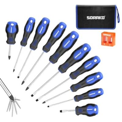 Abbildung von SORAKO schraubendreher Set,11 tlg set magnetisch mit 2 IN 1 Magnetisierer, magnetischer Spitze, 5 Kreuzschlitzschraubendreher und Flachschraubendreher