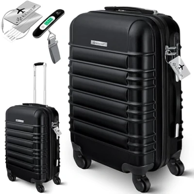 Abbildung von KESSER® Reisekoffer Hartschalen Koffer Inkl. Kofferwaage + Gepäckanhänger Trolley Gepäck Rollkoffer Zahlenschloss 4 Rollen ABS Hartschale Teleskopgriff (Schwarz, Handgepäck 55cm 55L)