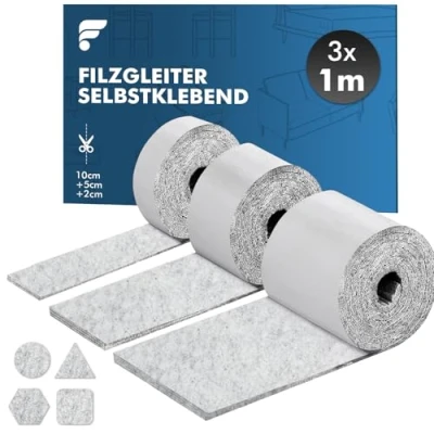 Abbildung von shinfly Filzgleiter Selbstklebend 4mm Dicker, Filz Möbelgleiter, für Stühle Möbel, Schneiden Sie Jede Form, 100cm*10cm+100cm*5cm+100cm*2cm, Stark Klebendes Anti Rutsch, Grau