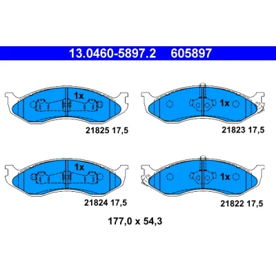 Abbildung von ATE 13.0460 5897.2 Bremsbelagsatz mit akustischer Verschleißwarnung JEEP: WRANGLER 2, Cherokee II, KIA: Carnival I