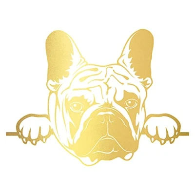 Abbildung von Finest Folia Aufkleber Peeking Animals Tiere Deko Sticker selbstklebend wasserfest für Auto Kühlschrank Laptop Koffer Autoaufkleber K151 (Gold, 02 Bulldogge)